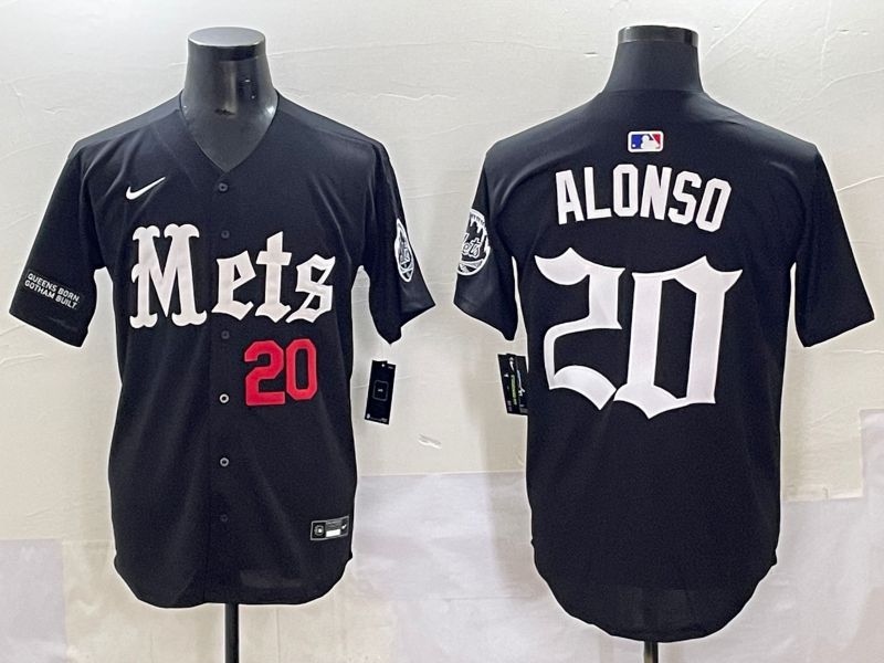 Men 2025 New York Mets #20 Alonso Black Five generations Joint Name Nike MLB Jersey style 7->new york mets->MLB Jersey
